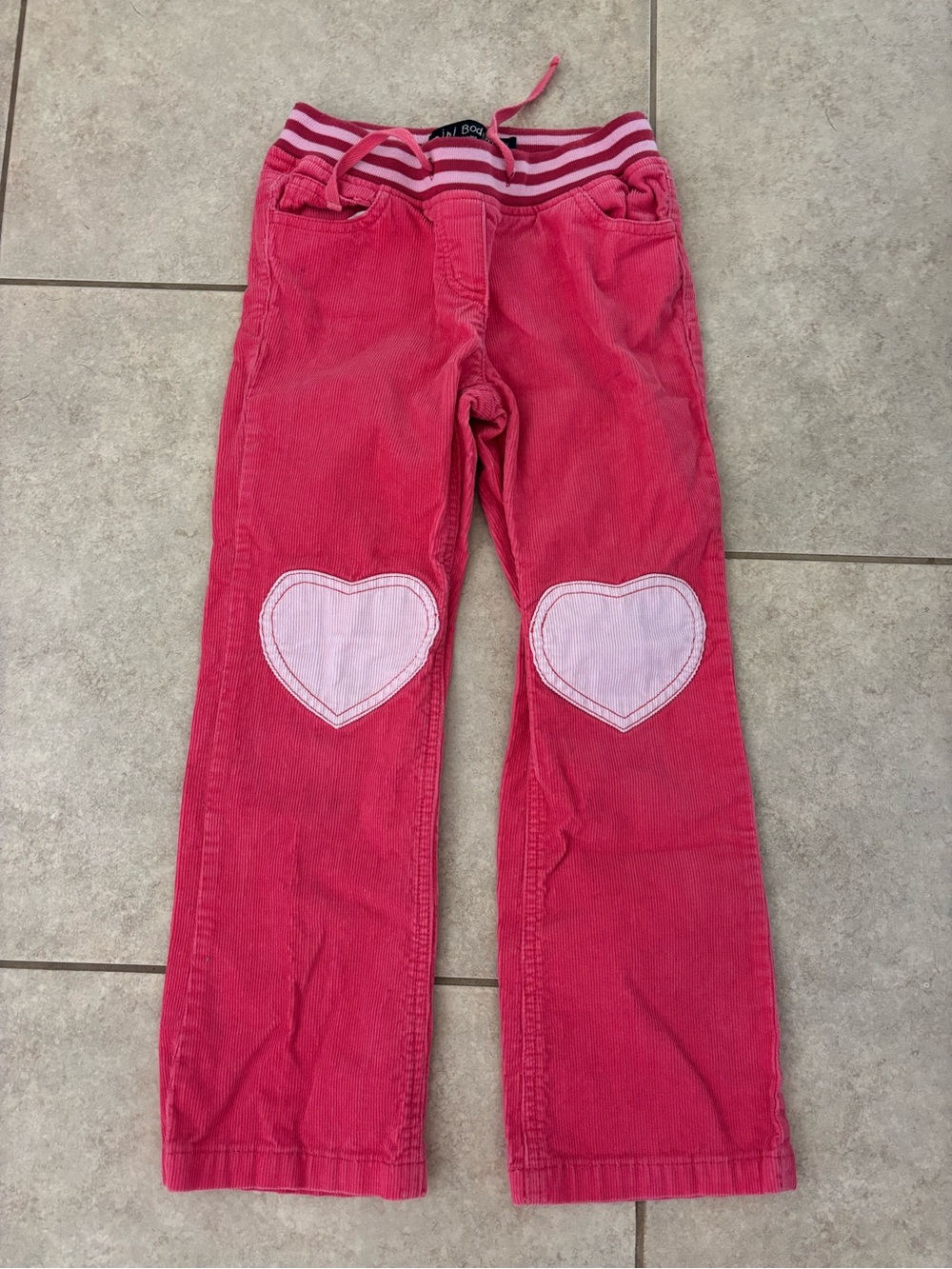 Mini Boden Pink Corduroy pants with Light Pink Heart Knee Patches
